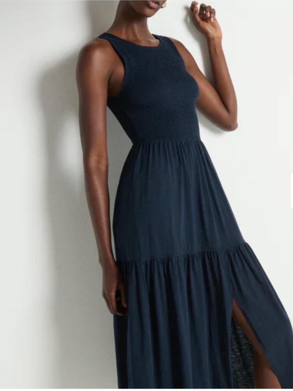 NWT Nation LA 100% Pima cotton smocked clementine midi dress navy blue size M